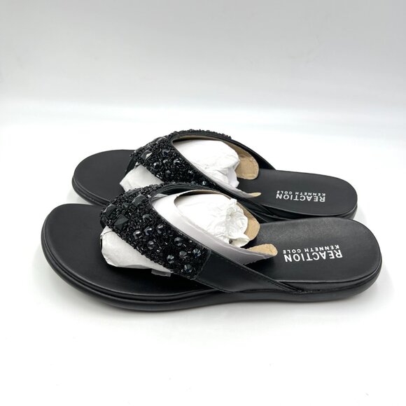 Kenneth Cole Reaction Size 9.5 Glam-Athon Black Jeweled Slides Sandals Shoes - Picture 6 of 13